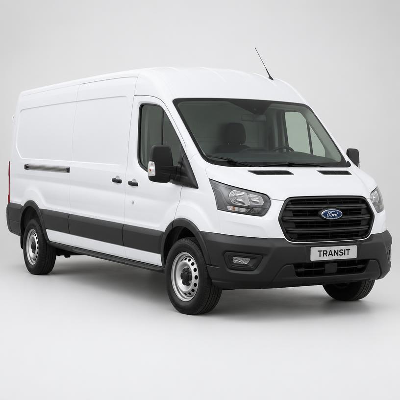 White Ford Transit LWB panel van